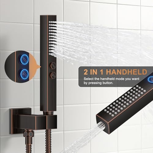 Rain Shower System 12" & 6" Dual Shower Heads Ceiling Shower Faucet Set | Ideal for bathroom remodels and upgrades with 12" rain shower, 6" angled shower, handheld spray and complete valve kit. - color: Oil Rubbed Bronze, size: Ceiling Mounted - 12"+6" Sh