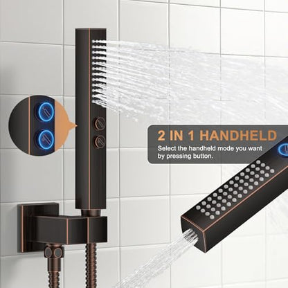 Rain Shower System 12" & 6" Dual Shower Heads Ceiling Shower Faucet Set | Ideal for bathroom remodels and upgrades with 12" rain shower, 6" angled shower, handheld spray and complete valve kit. - color: Oil Rubbed Bronze, size: Ceiling Mounted - 12"+6" Sh