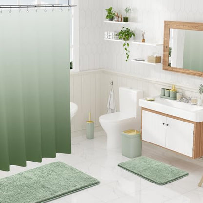 XLHOMO Sage Green Bathroom Set - 24PC Bathroom Sets with Shower Curtain and Rugs, Sage Green Bathroom Accessories Set with Press-on Lid Bathroom Trash Can, Soap Dispenser - color: Sage Green and Gold, size: Press-lid Complete Set+Bath Rugs