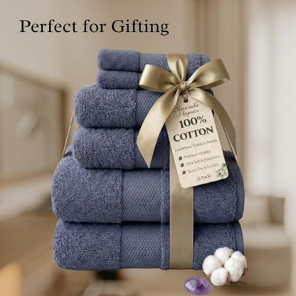 Maisonette Elegance 100% Organic Cotton Turkish Bathroom Towels Set, Ideal Quick Dry Luxury Washcloths, Hand & Large Luxury Bath Towels for Shower (6 Pack), Dark Blue (Mineral) - color: Mineral, style: Bath Towel Set - 6 Piece