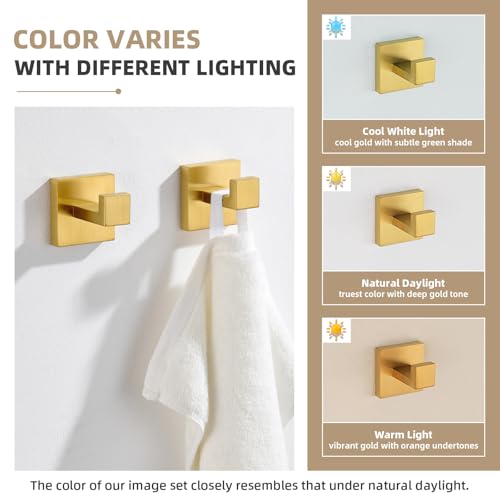 Angle Simple Bathroom Towel Hook Brushed Dark Gold, Square Robe Hook 2 Pack | SUS304 Stainless Steel, Robe Coat Clothes Holder for Kitchen Laundry Garage, Screw Wall Mount - color: Brushed Dark Gold, size: 2 Pack