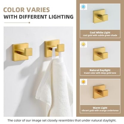 Angle Simple Bathroom Towel Hook Brushed Dark Gold, Square Robe Hook 2 Pack | SUS304 Stainless Steel, Robe Coat Clothes Holder for Kitchen Laundry Garage, Screw Wall Mount - color: Brushed Dark Gold, size: 2 Pack