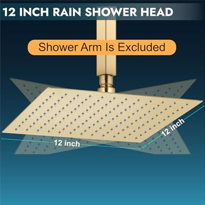 Midanya Square Rain Shower Head,High Pressure,Brushed Gold 12 Inch | 360°Swivel,Ceiling or Wall Mount,Waterfall Full Body Coverage,Bathroom Remodel,Stainless Steel Large Rainfall Shower Head - color: Gold, size: 12 Inch