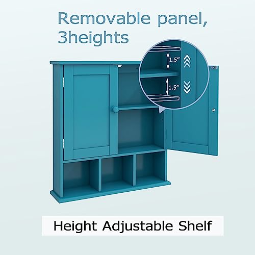 TaoHFE Turquoise Bathroom Cabinet,Bathroom Wall Cabinet with 2 Door | Adjustable Shelves,Over The Toilet Storage Cabinet,blue Bathrooms Cabinet Wall Mounted,Medicine Cabinets for Laundry - color: Turquoise