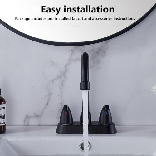 HOTIS Matte Black 4-Inch Centerset Bathroom Faucet, 2-Handle 3-Hole Sink Faucet with Pop-up Drain & Supply Lines, HT-BF201 - color: Matte Black