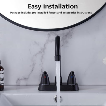 HOTIS Matte Black 4-Inch Centerset Bathroom Faucet, 2-Handle 3-Hole Sink Faucet with Pop-up Drain & Supply Lines, HT-BF201 - color: Matte Black