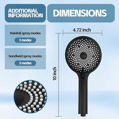 Shower Head,10 Inch High Pressure Rain Shower Head with Handheld Spray Combo, Adjustable Dual Rainfall Shower Head - Showerhead Comb Set with Extension Arm - 60 Inch Long Shower Hose(Black) - color: Black, size: 10 Inch - Standard