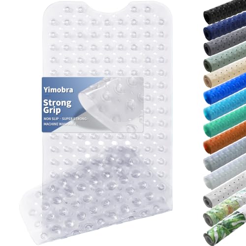 Yimobra Non Slip Bathtub Mat 40 x 16 Inch, Extra Long Shower Mat with Drain Holes, Machine Washable Baby Bath Mats, Strong Suction Cups for Bathroom Floor, Clear - color: Clear