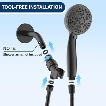 6-Mode Shower Head with Handheld, High Pressure Handheld Showerhead, Black | 3.94 Inch Handheld Spray with 59 Inch Stainless Steel Hose and Adjustable Shower Holder, Tool-free Installation - color: Black-3.94 Inch