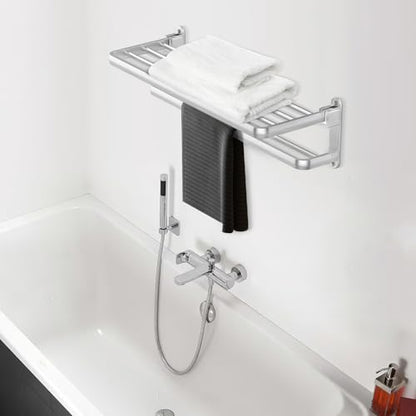 BOZWELL Bathroom Lavatory Towel Rack with Two Towel Bars,Brushed Satin Nickel 16-Inch Towel Shelf with Towel Bar,Towel Holder 1011-BSN-40 (Brushed Satin Nickel Finish) - color: Brushed Satin Nickel, size: 16 inch (40 cm)