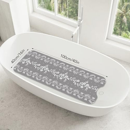 SHUCHING Gray Bath Mat for Tub Non Slip-40x16 Inch, Flower | Bathtub Mat for Women & Elderly Mold Free, Long Shower Mat for Inside Shower with Suction Cup, Machine Washable - color: Gray