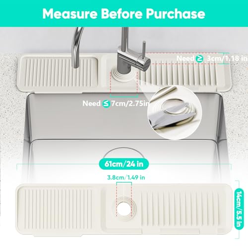 24'' Faucet Mat for Kitchen Sink [5°Slope Fast Self-draining] Faucet Mat Kitchen Sink Splash Guard Silicone Sink Faucet Mat Splash Guard Kitchen Sink Area Tidy Splash Faucet Guard Draining Mat-Beige - color: Beige, size: 24" x 5.5"