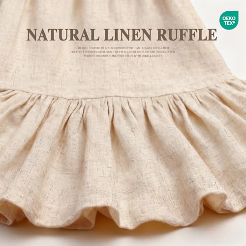 Farmhouse Shower Curtain Ruffle Linen Beige 72" W x 84" L | Linen Fabric, Farmhouse Boho, Bottom Ruffle, Rustic, Country, Natural Look, Washable, Shower Curtain for Bathroom Bathtub - color: Beige, size: 72"W x 84"L