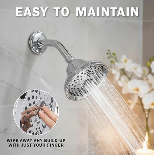 Massage Shower Head With Mist - 1.8 GPM - Polished Chrome | High Pressure Boosting, 6 Function Adjustable Massaging Rainfall Showerhead For Low Flow Baths With Water Saving Nozzles - color: Polished Chrome, size: 1.8 GPM
