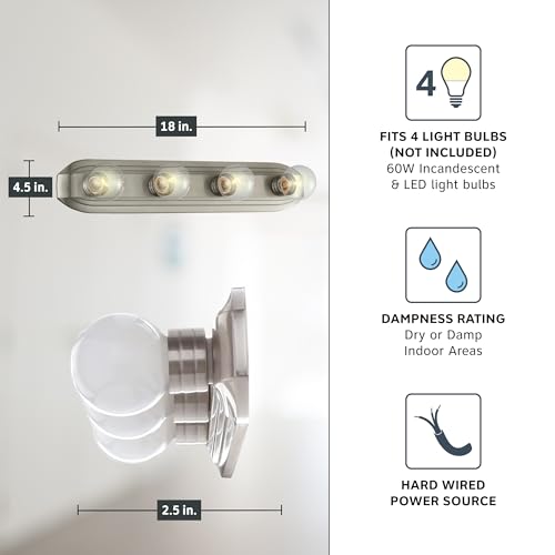 Designers Fountain 3-Lights Melrose Vanity Light Fixture, 18 Inch Wall Mount Sconce for Bathroom, Bedroom or Mirror, Brushed Nickel, 6613-BN - size: 3-Light