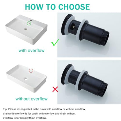 All Metal Bathroom Sink Drain,Pop-up Drain with Detachable Basket Stopper,Anti-Clogging Drain Strainer,Hair Catcher,for Vanity Vessel Sink with Overflow,SE83997PB-1MB - color: Matte Black(with Overflow)