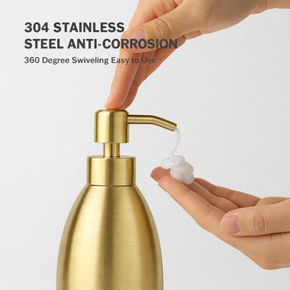 304 Stainless Steel Soap Dispenser 16oz Rust-Proof Liquid Soap Pump Bottle for Kitchen or Bathroom Countertop Hand Dish Lotion Leak-Proof (Matte Gold) - color: Matte Gold