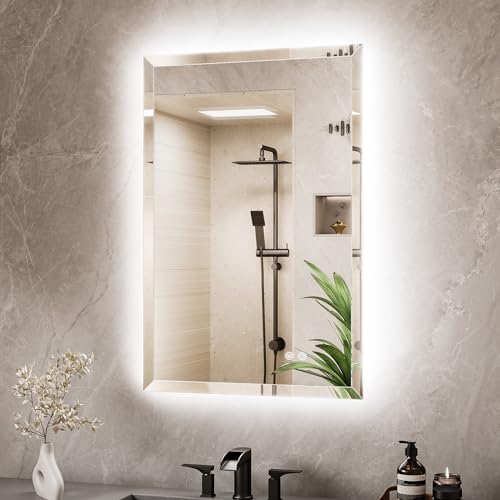 24 x 36 Backlit Bathroom Mirror, Frameless LED Mirror for Bathroom, Tempered Glass, 3 Colors Lights, Defogging, Dimmable, Memory Function, Light Up Bathroom Mirrors for Over Sink - size: 36"L x 24"W