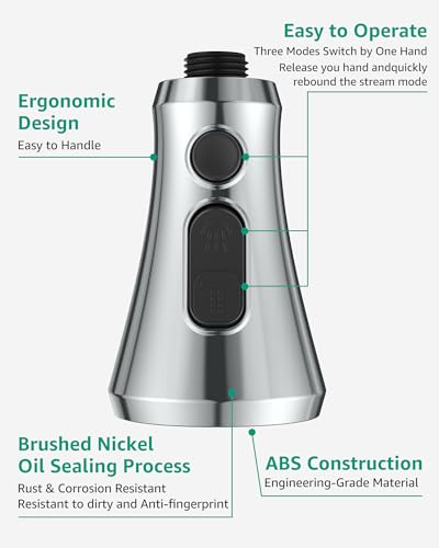 Mbillion Universal Polished Chrome Kitchen Faucet Head Replacement | 3 Function ABS Sink Faucet Head, Pull-Down Nozzle with 14 Adapters, Compatible with Moen,Delta,Kohler,WEWE American Standard - color: Polished Chrome