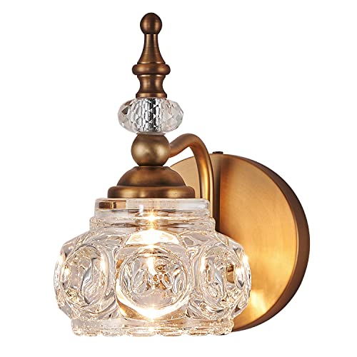 Vintage Wall Sconces, 1-Light Wall Lighting with Crystal Glass Shade, Matte Brushed Antique Brass Finish, Crystal Wall Light, Wall Lamp for Bathroom, Bedroom,Hallway(G9 Base) - color: Brass, size: 1-Light (1-Pack)