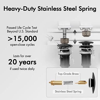 KES Bathroom Sink Drain Without Overflow Vessel Sink Lavatory Vanity Pop Up Drain Stopper Matte Black for 1.6"-1.9" Sink Hole, All Metal Rustproof Brass and 304 Stainless Steel, S2008D-BK - color: Matte Black, style: NO Overflow, 1 Pack