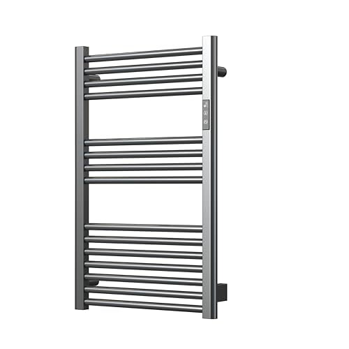 Sole&caldo Grey Carbon Steel Towel Warmer Rack with 15 Heating Strips and LED Temperature Timer Control, Freestanding or Wall Mounted Electric Towel Heater Rack