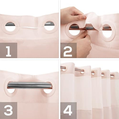 River Dream No Hook Shower Curtain with Snap-in Liner Set, Pink, 71x74 | Snap on/off Waterproof PEVA Liner, See Through Top Window, Slub Textured, Hotel Style Shower Curtain Set, Standard Size - color: Pink, size: 71"W x 74"L (Pack of 1)