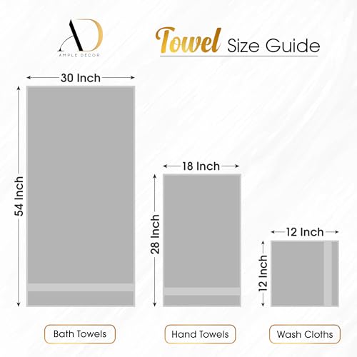 100% Cotton Bathroom Towel Set, 600 GSM, Soft & Absorbent, 6 Piece Set (2 Bath Towels, 2 Hand Towels, 2 Washcloths), Gray - color: Grey, size: Towel Set of 6