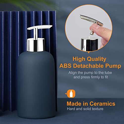 Bathroom Accessories Set, Blue, 4 Pieces | Vanity Countertop Ceramic, Lotion Dispenser Soap Pump, 2 Tumbler, Soap Dish