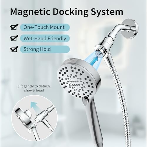 Magnetic Shower Head with Handheld Sprayer, High Pressure Handheld Shower Head with 6 Spray Modes, Chrome Finish - color: Chrome