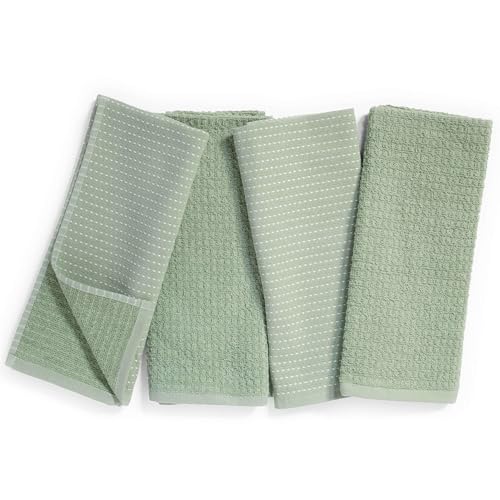 Thyme and Sage 100% Cotton Turkish Kitchen Hand Towel Set, Sage, 4 Pack | Premium Materials, 16"x26", Made in Turkey, Ultra Absorbent, 350 GSM - color: Sage, size: Pack of 4