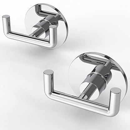 Ruacq Adhesive Double Towel Hooks for Bathroom Wall, Chrome | SUS304 Stainless Steel Hand Towel Hanger, Coat Robe Hook Holder for Shower Kitchen Entryway, Round Base, Rustproof, Modern - color: 2pack