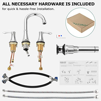 Chrome Widespread Bathroom Sink Faucet 8 Inch for Vanity | with All Metal Pop Up Drain, High Arc 2 Handle Lead-Free Deck Mount Bathroom Faucet for 3 Hole Lavatory Utility Sink - color: Chrome