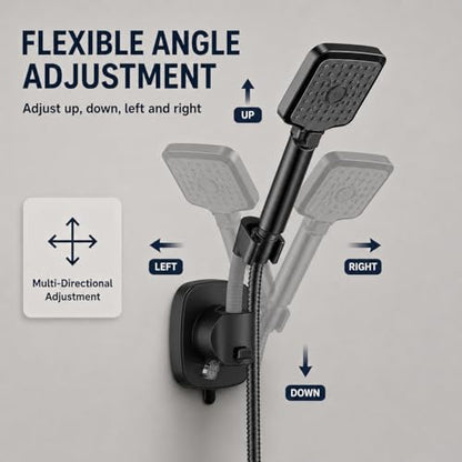 Suction Cup Shower Head Holder, Black Lever Lock Adjustable | Strong Suction Hold, Lever-Lock No-Drill Mount, Adjustable for Tile, Glass, Marble and Metal; Fits Most 1/2-Inch Hoses - style: Matte Black-D