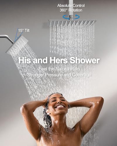 Shower Faucet Set with Handheld Spray, Brushed Nickel | 12" Ceiling Mount SUS304 Rainfall Shower Head System, 6" Side Head, 3-Function Thermostatic Valve Trim Kit, All Metal - color: Brushed Nickel