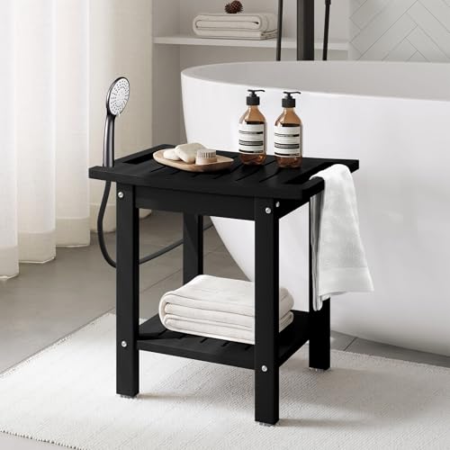 Sage HDPE Poly Plastic Waterproof Bathroom Shower Bench, Black - color: Black