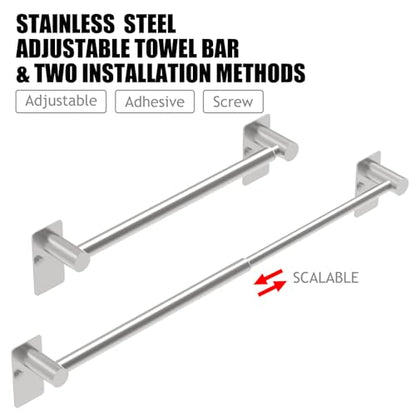 Towel Bar, Adhesive or Drill Wall Mount, Brushed Nickel, 2 Pack | Adjustable 14.4 to 25.2 Inch, 304 Stainless Steel Hand Towel Holder, Square Base Towel Racks for Bathroom, Kitchen Use - color: Standard Length–nickel