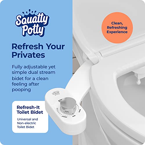 Squatty Potty Refresh-it Dual Stream Fresh Water Toilet Bidet Non Electric | Seat Attachment - Non Electric - with Adjustable water Pressure and Front and back washing Adjustments