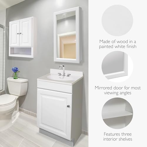 Design House Wyndham Single Door Medicine Cabinet, 16", White | Wall Mount, Transitional, Wood, Bath, 545111-WHT - color: White, size: 16 in. W x 30 in. H