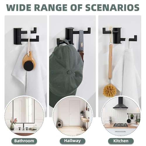 Angle Simple Swivel Towel Hook, Robe Coat Hook for Bathroom, Matte Black | Robust SUS304 Stainless Steel, Foldable 2 Arms, Compact & Functional, Kitchen Closet Hand Towel Holder, Screws Wall Mount - color: Matte Black, size: 1 Pack