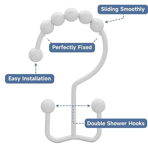 Titanker Shower Curtain Hooks Rings, Rust Resistant Metal Double Glide Shower Hooks for Bathroom Shower Rods Curtains, Set of 12 Hooks - White - color: White, style: Modern