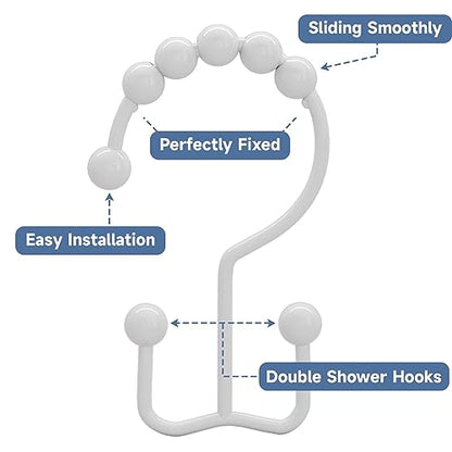 Titanker Shower Curtain Hooks Rings, Rust Resistant Metal Double Glide Shower Hooks for Bathroom Shower Rods Curtains, Set of 12 Hooks - White - color: White, style: Modern
