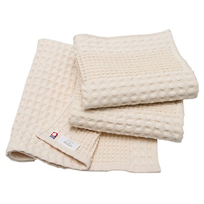 HIORIE Imabari Towel, 3-Piece Hand Towel Set, Japanese Towels, 13.3x31.4in, 100% Cotton, Lightweight, Quick Drying and Compact Towels, Waffle Design Fabric, Honeycomb, Beige - color: Beige, size: Hand Towel