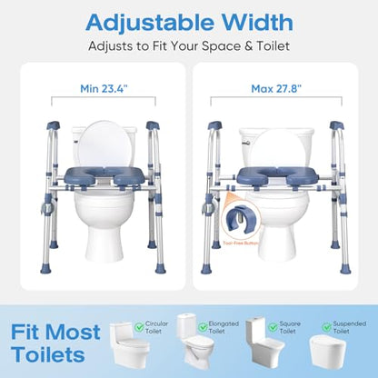 FSA/HSA Padded Toilet Seat Riser for Seniors, Heavy Duty Raised Toilet Seat with Handles Adjustable Standalone Toilet Safety Frame, Elderly Assistance Products for Bariatric, Pregnant, Surgery - color: Dark Blue