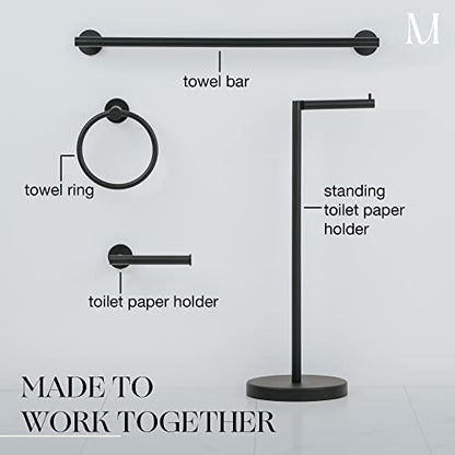 Marmolux Acc 2 PCS Matte Black Bathroom Hardware Set - Hand Towel Holder for Bathroom Wall + Black Toilet Paper Holder Wall Mount | Towel Holder Hanger Rack Stainless Steel Bathroom Set - Towel Rack - color: Matte Black, size: 2pc Bundle