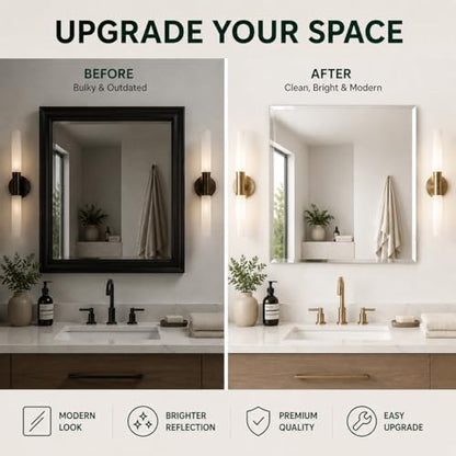 Frameless Square Bathroom Vanity Mirror with Beveled Edge - Shatterproof Wall Mounted Mirror with Safety Backing - 24x24 Inch - Fab Glass and Mirror - size: 24"L x 24"W, style: Square