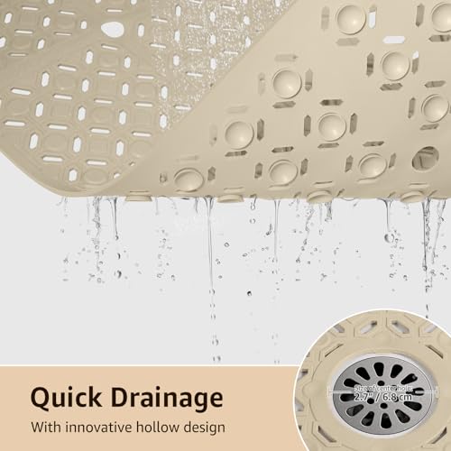Yolife Square Shower Mat, 27" x 27" Large Shower Mat with Drain Hole in Middle, Soft TPE Non Slip Shower Mats for Inside Shower with Suction Cups, Anti Slip Washable Shower Floor Mat, Brown - color: Brown