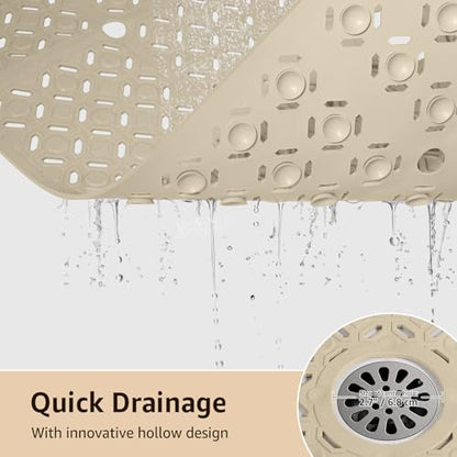 Yolife Square Shower Mat, 27" x 27" Large Shower Mat with Drain Hole in Middle, Soft TPE Non Slip Shower Mats for Inside Shower with Suction Cups, Anti Slip Washable Shower Floor Mat, Brown - color: Brown