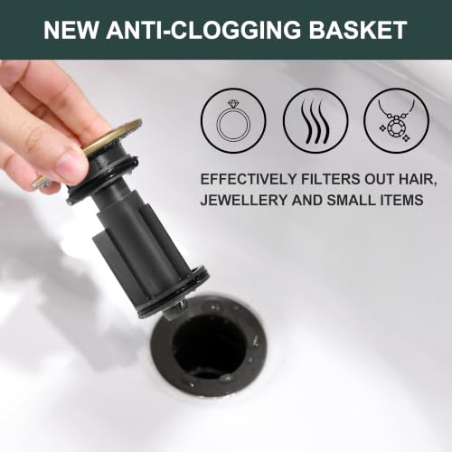Champagne Bronze Pop Up Bathroom Sink Drain Assembly Without Overflow | Bathroom Vanity Sink Drain Assembly, Built-in Anti-Clogging Strainer, Plastic Pop Up Drain for Bathroom Vanity Vessel Sink - color: Champagne Bronze, size: Big Pop up Cap (Without Ove