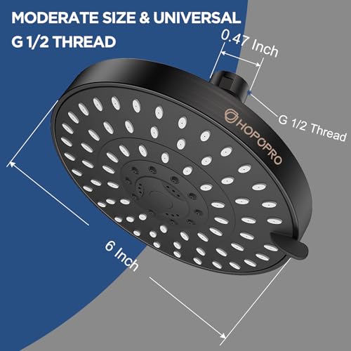 High Pressure Shower Head, HOPOPRO 5-Mode Fixed Showerhead, NBC Recommended | The Washington Post, NBC, Today Recommended, Consumer Reports Tested High Flow Fixed Shower Head (6 Inch Oil Rubbed Bronze) - color: Oil Rubbed Bronze Modern, style: 6 Inch Mode